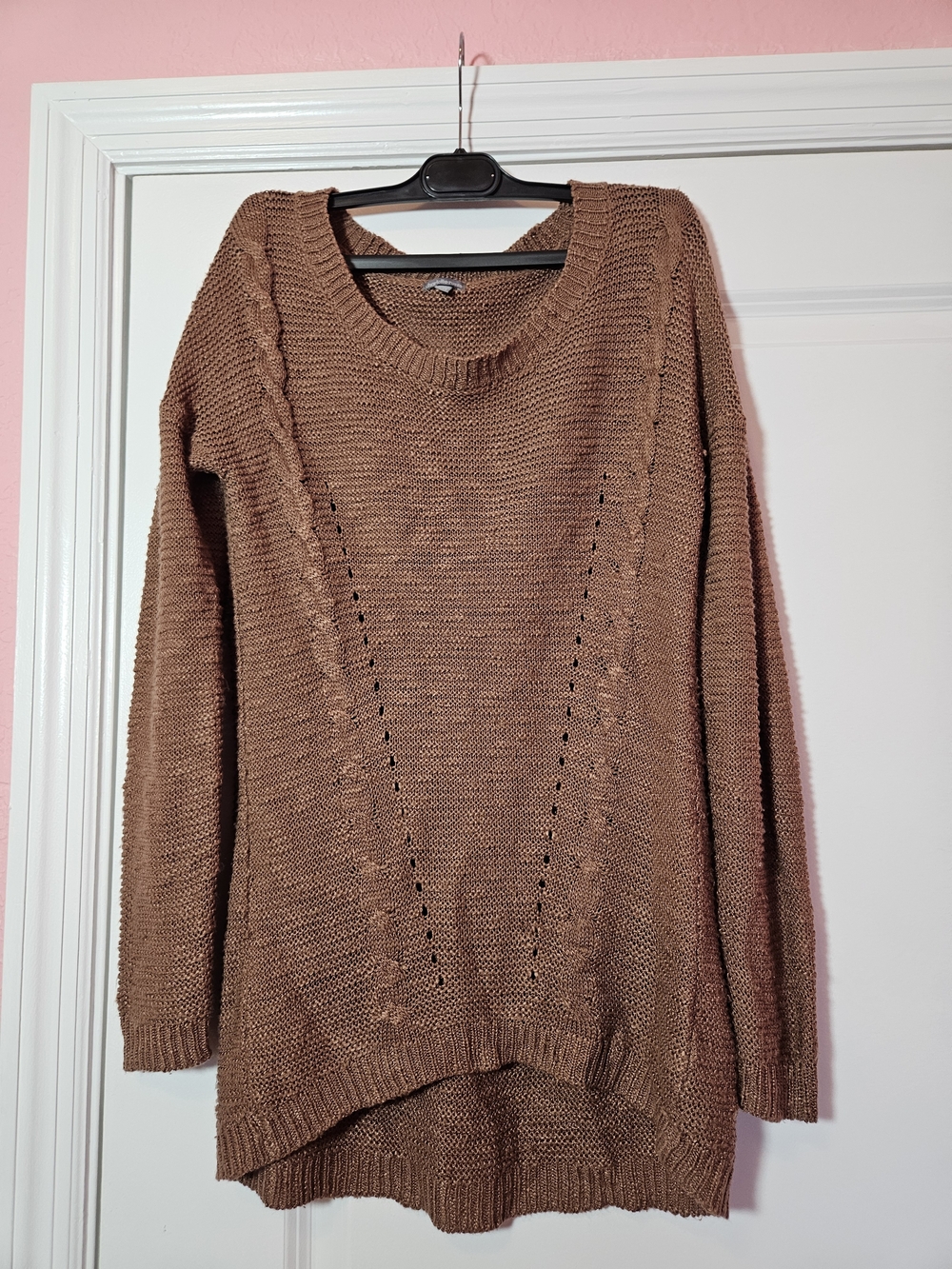 Charlotte Russe Tan Cable-Accent Scoop Neck Sweater